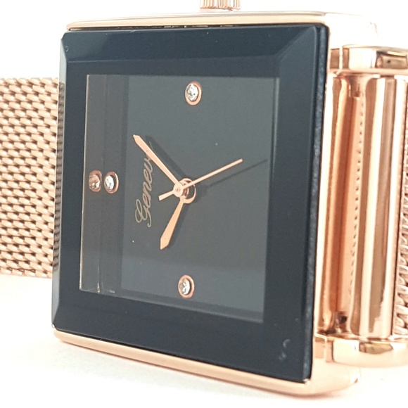Geneva Rose Gold Mesh Band Unisex Trendy Watch - Picture 2 of 3